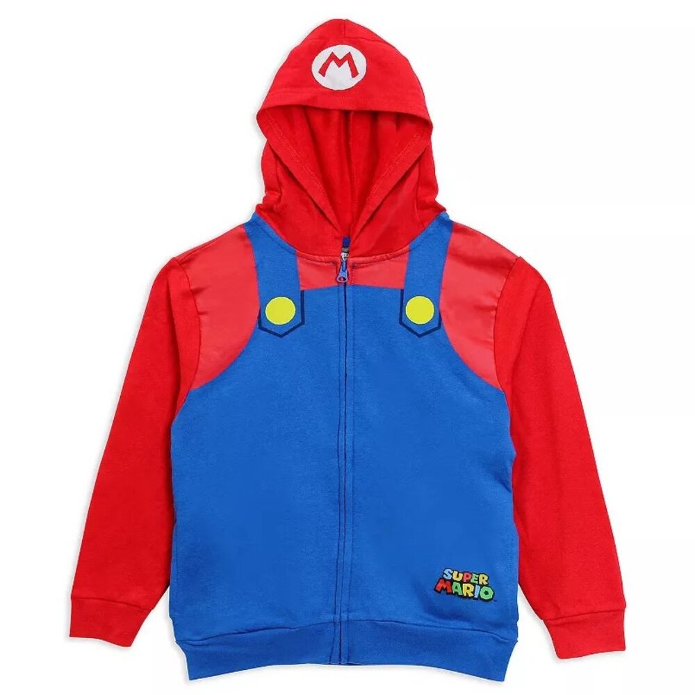 Super Mario Brothers Boys Full Zip Jacket Hooded Overall Graphic Medium NWT